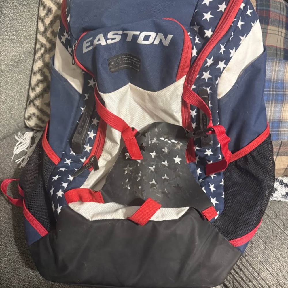 Easton Star-Patterned Blue and Red Backpack